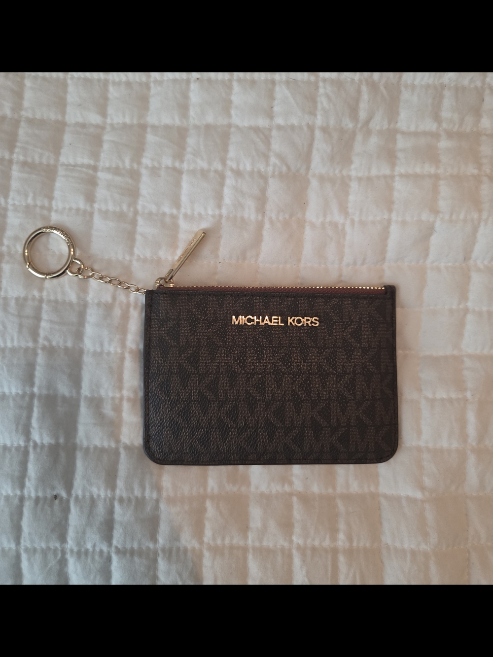 Michael Kors Brown Logo Zip Card Case Keychain